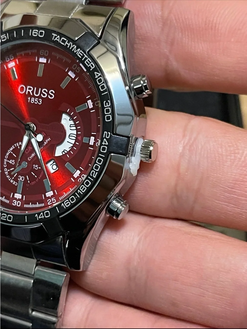 ORUSS Men's watch, authentic new model, large dial, calendar function, Red dial